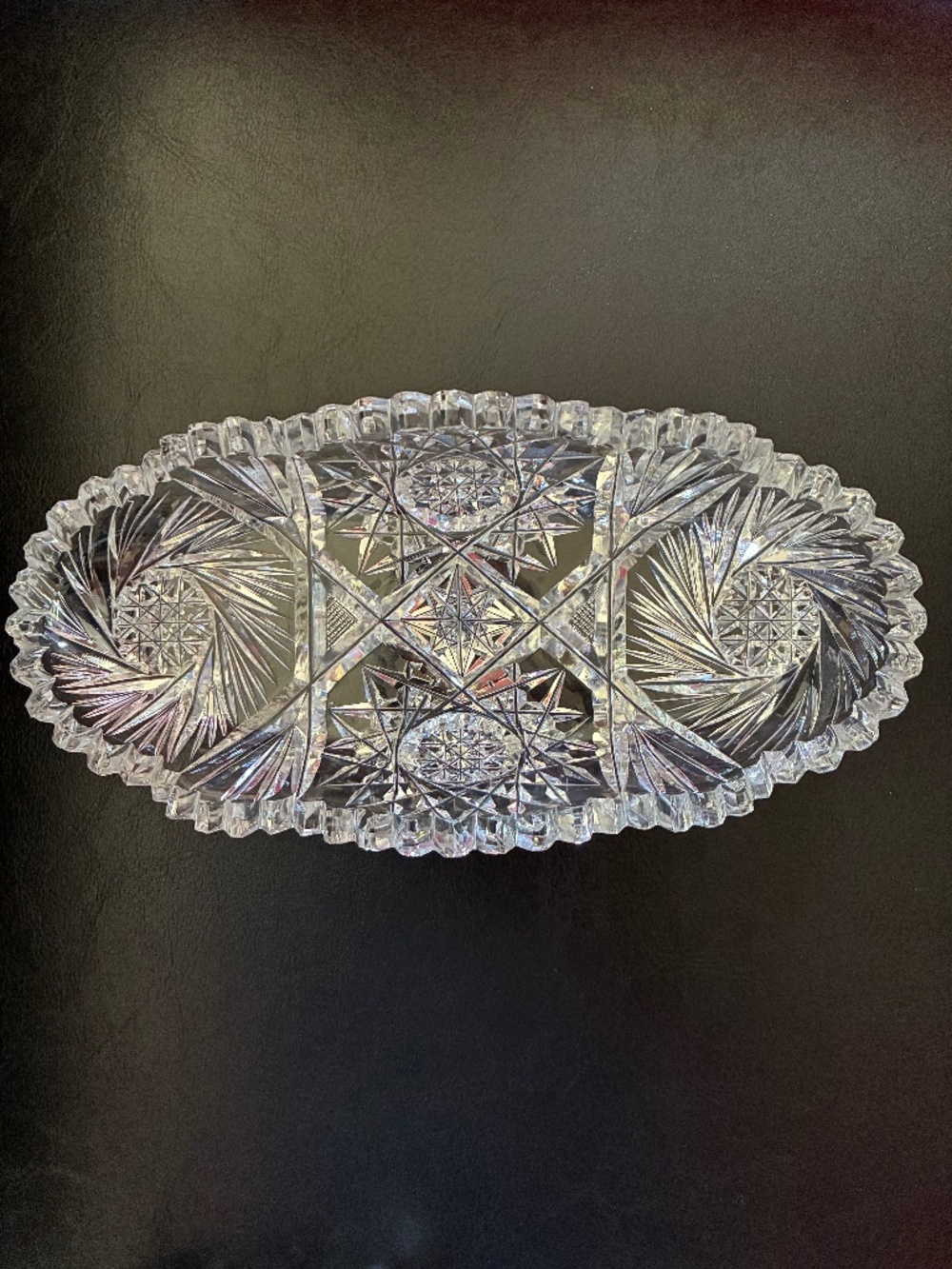 Rare American Brilliant Cut Glass Crystal Celery Relish Dish Scalloped Edge VTG